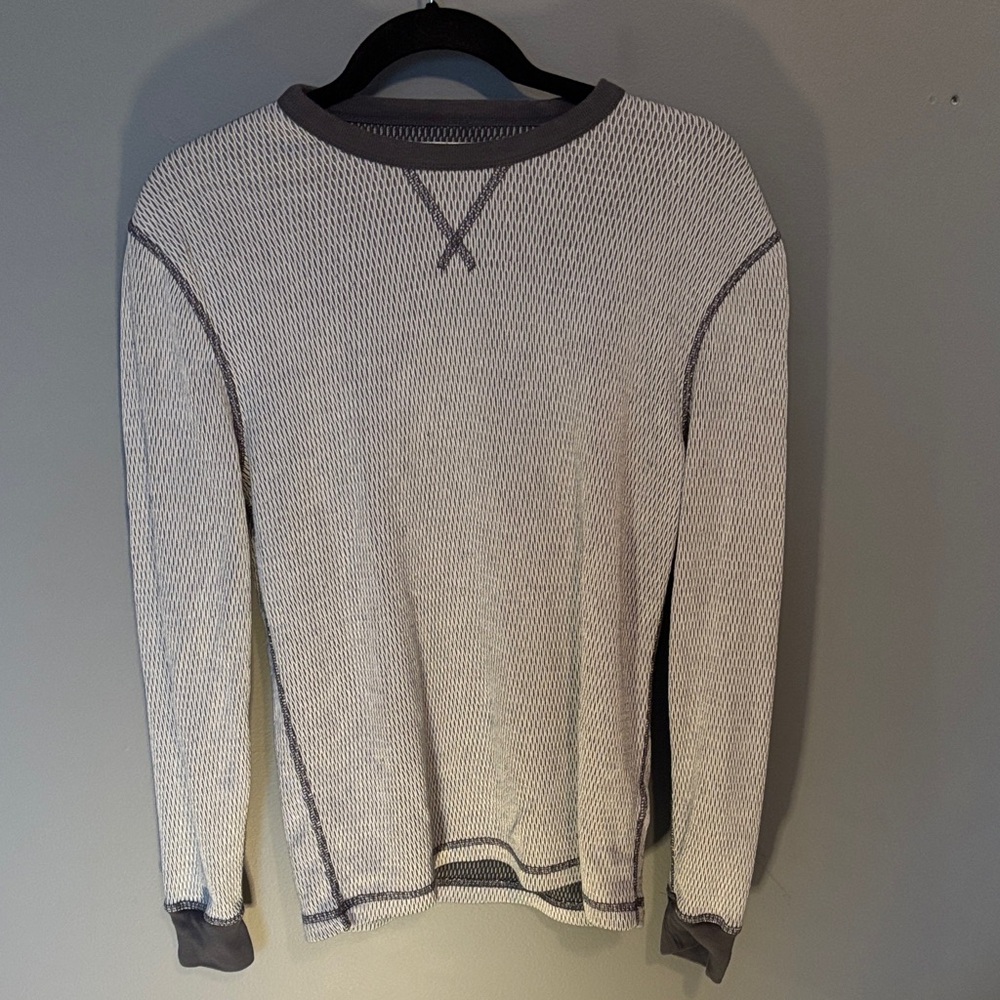 Men's Crewneck Waffle Knit Sweater in Off-White with Gray Trim
